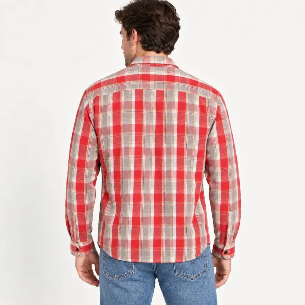 NWT J.Crew Wallace & Barnes Cotton Twill Workshirt Reggie Red Grey Plaid Large
